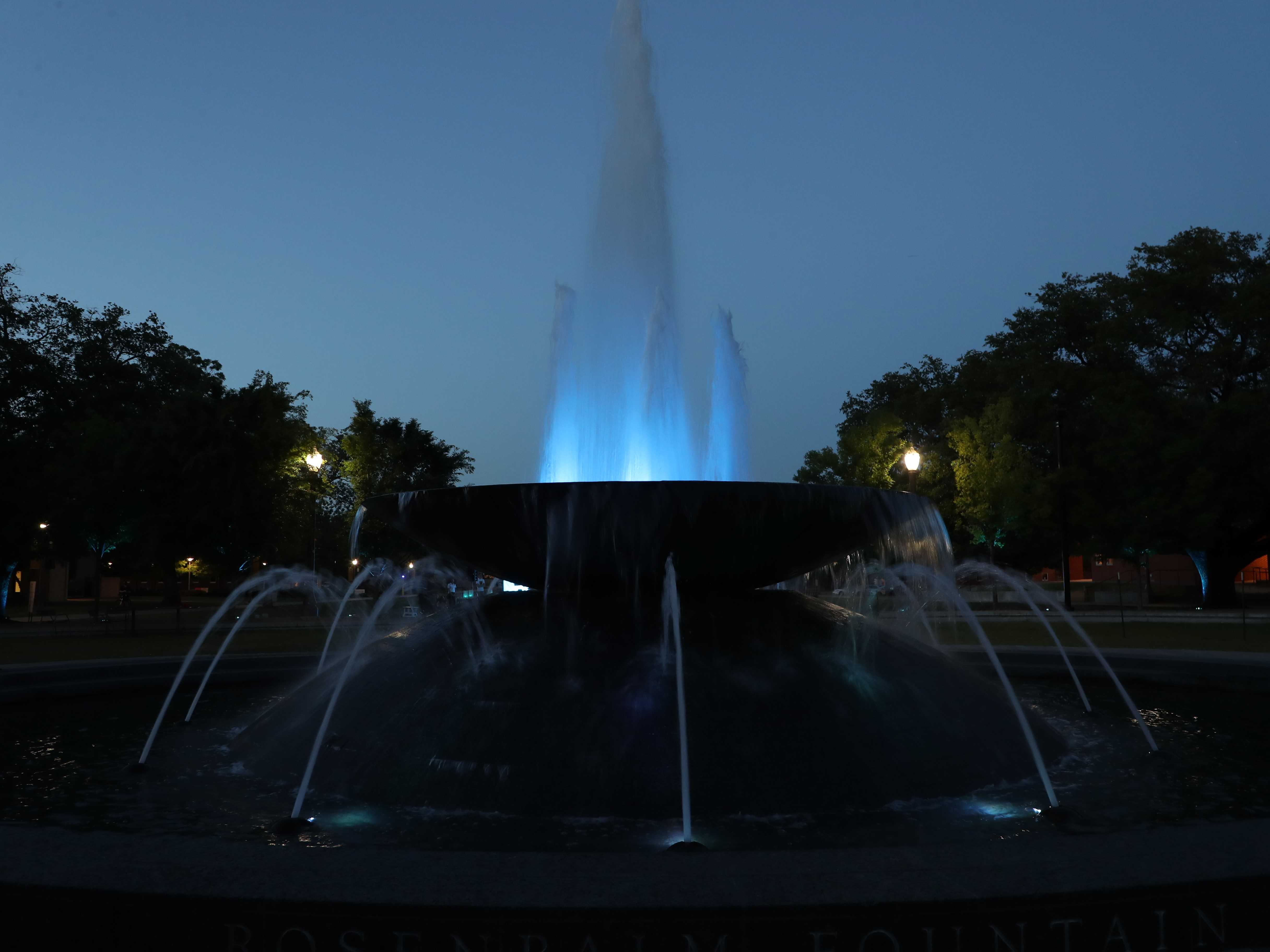 The lights of Rosenbalm Fountain on the Baylor campus are will be lit teal in support of Sexual Assault Awareness Month as part of the Light the Night event on April 12, 2023.