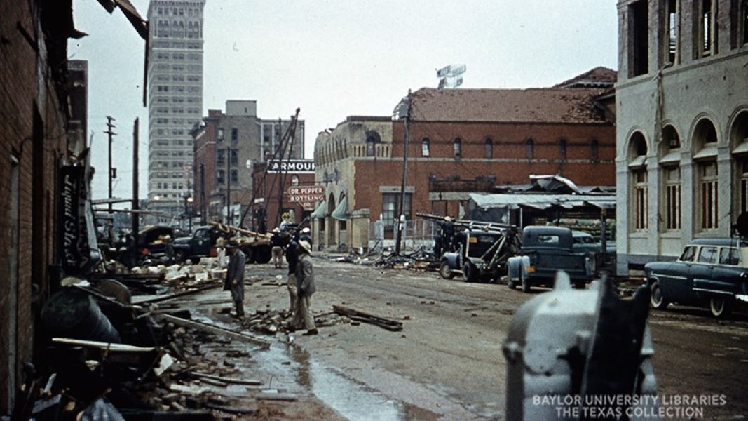 Damage in downtown Waco after the devastating F5 tornado on May 11, 1953