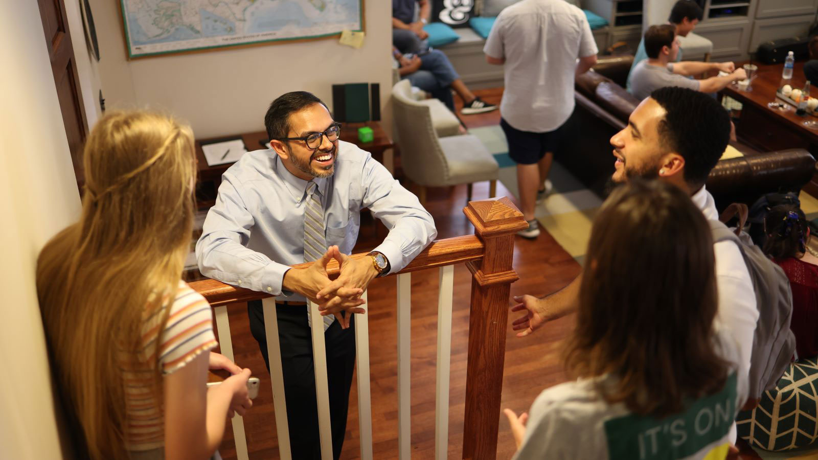Rishi Sriram, Ph.D., is Faculty Steward at Brooks College shown here speaking with students.
