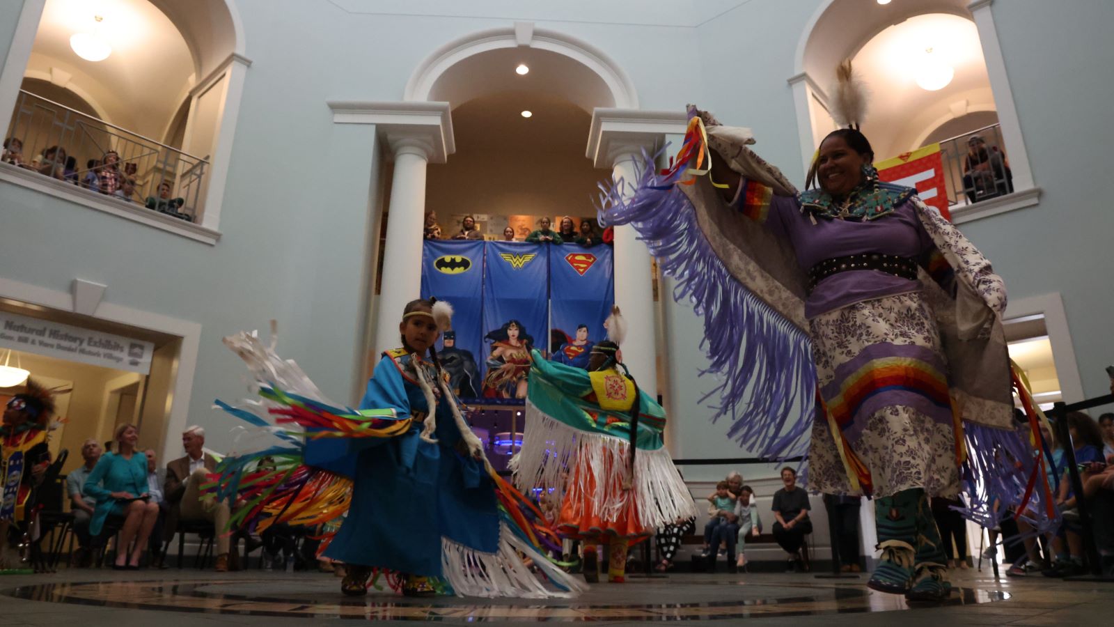 Members of Native American tribes perform traditional dances at the Mayborn Museum rotunda