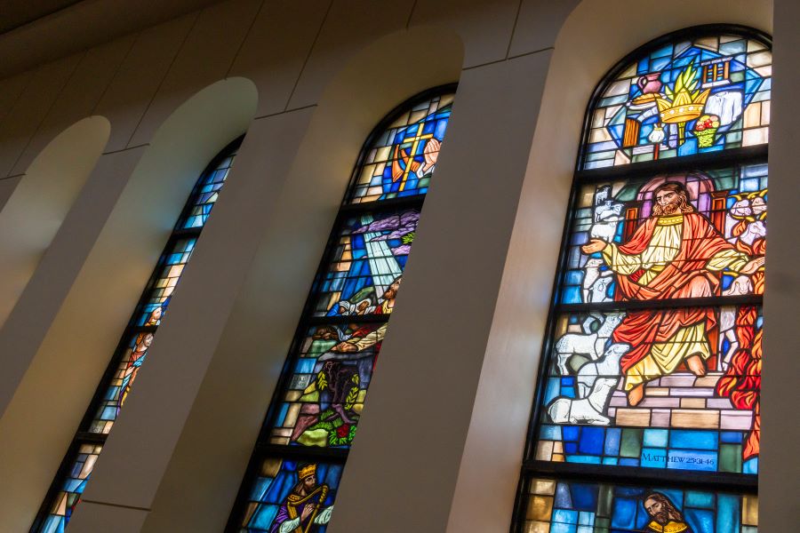 Stained glass windows of Powell Chapel at Baylor's George W. Truett Theological Seminary
