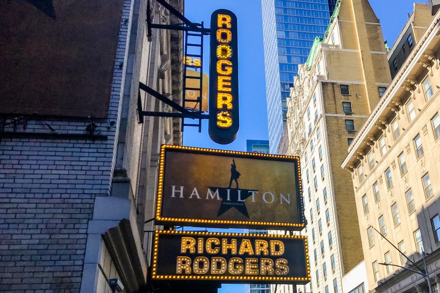 The Broadway marquee for Hamilton