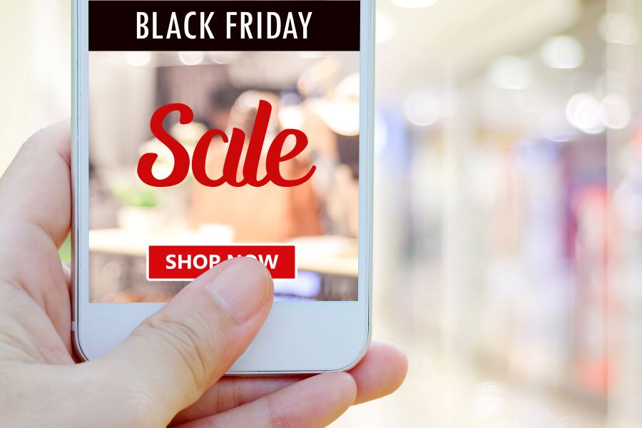 Smart phone with image of Black Friday sale