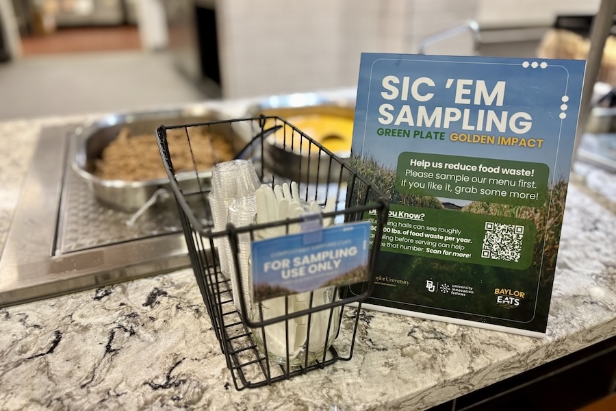 photo of sic 'em sampling station with compostable cups and spoons for diners to taste samples of food