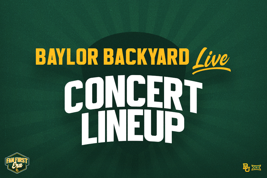 Baylor Backyard Live Concert Lineup graphic about game day concerts at all six Baylor home football games in fall 2026.