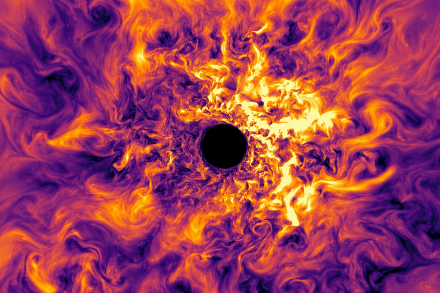 3D simulation of the turbulent velocity field as a massive star at the point of core collapse just prior to supernova explosion. 