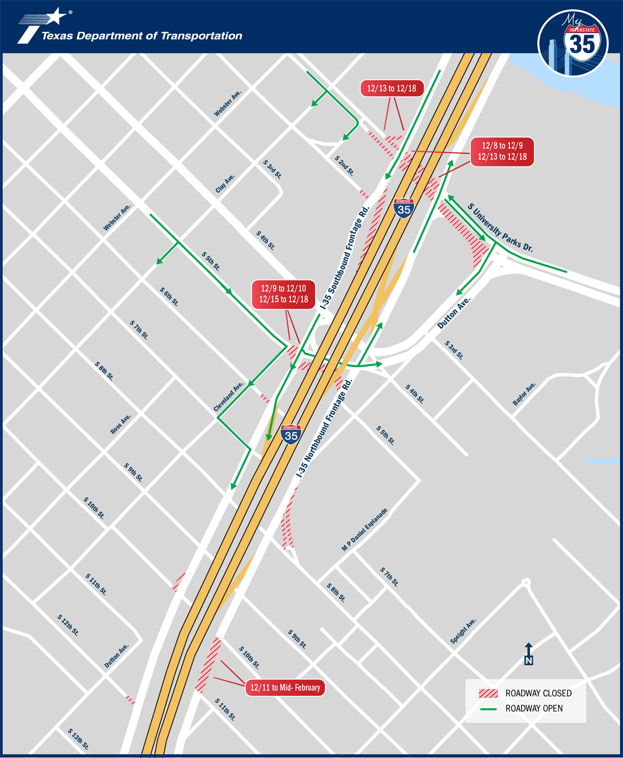 Dec 2019 I-35 Closures Map