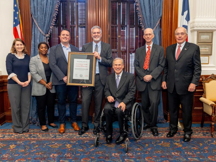 Governor's Award for Historic Preservation being present to the Baylor Institute for Oral History by Texas Governor Greg Abbott and members of the Texas Historical Commission