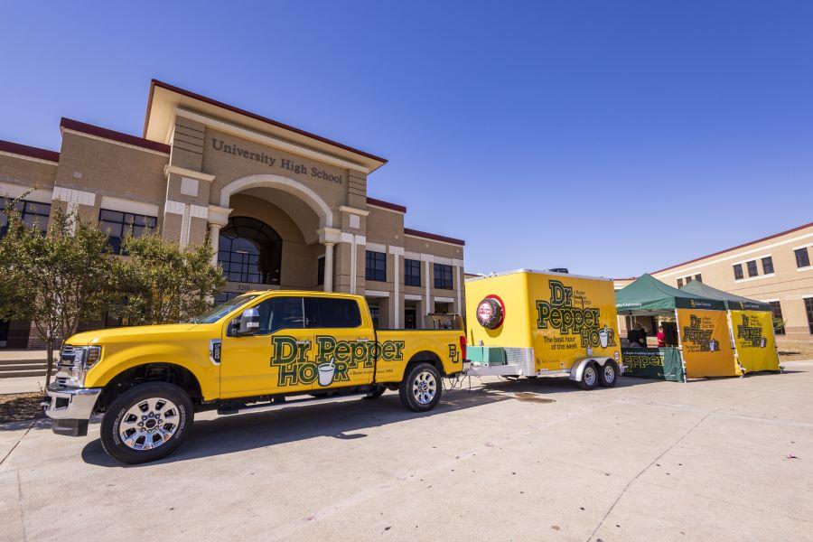 A custom Baylor and Dr Pepper-branded truck and trailer will serve Dr Pepper float kits during stops in Texas this fall.