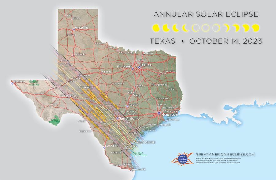 Map of the eclipse path on October 14, 2023