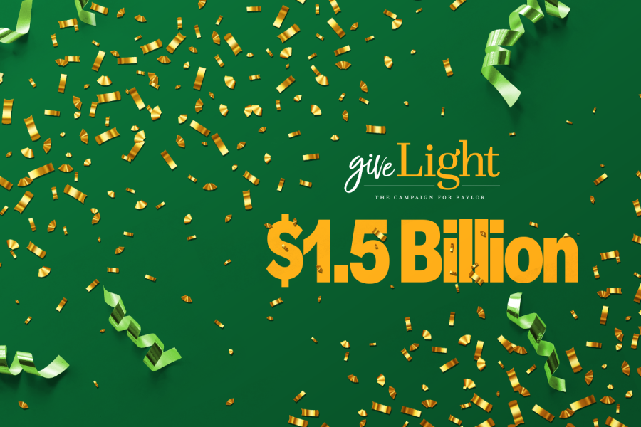 Colorful confetti on a green screen celebrating $1.5 billion raised in the Give Light Campaign