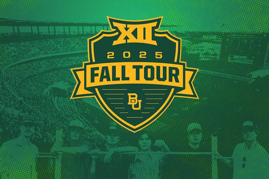 Green and gold Big 12 2025 Fall Tour with photos of six band members with the Graham St. Clair Band embedded below