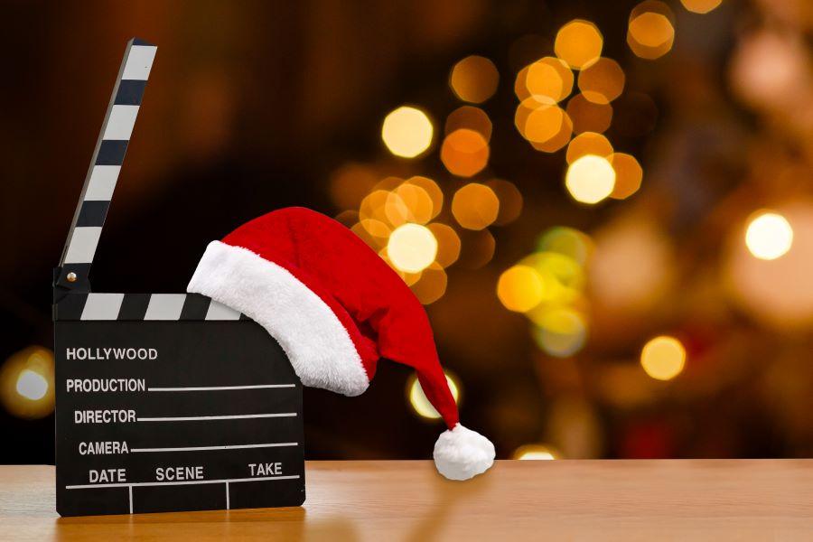 Santa hat on a movie clap board