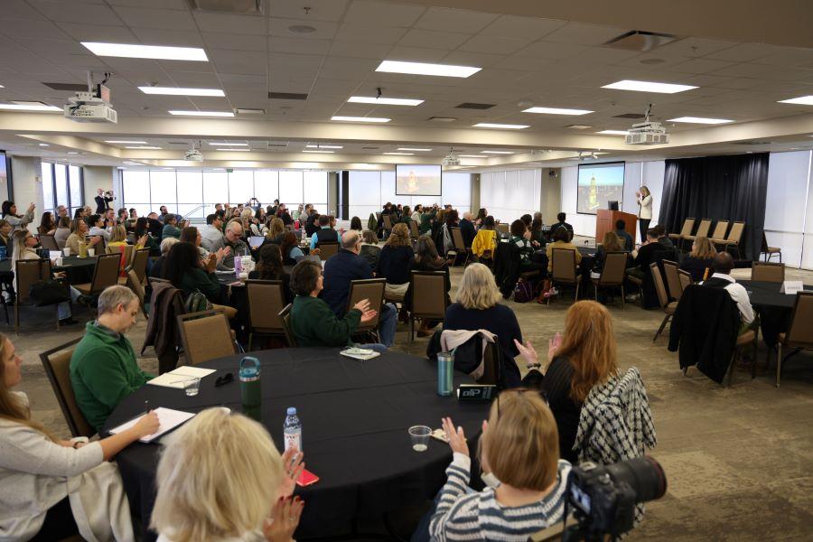 Baylor faculty in the Moody School of Education gathered for the announcement of a $30 million gift to the School.