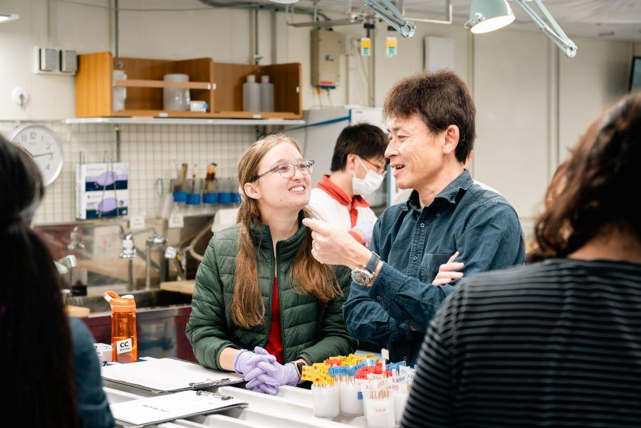 Cat Ross, Ph.D. and Kohtaro Ujiie, Ph.D., co-lead of the International Ocean Discovery Program Expedition 405 (Photo Credit: Dorianne Lexetier)