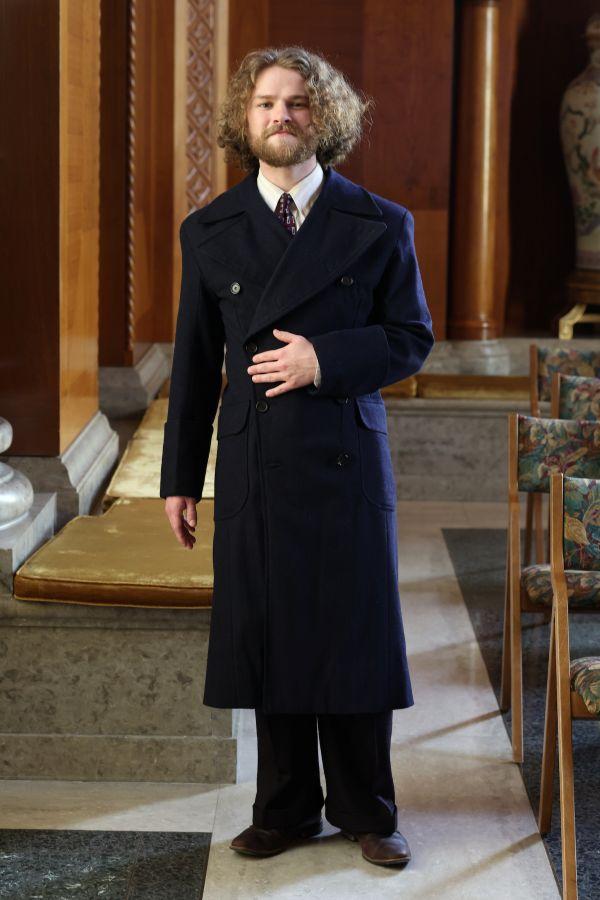 Torrin Longenecker in his award-winning purple wool men's suit