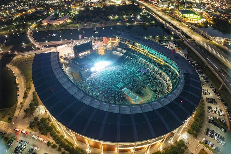 Aerial image of McLane Stadium during the Boys of Oklahoma concert