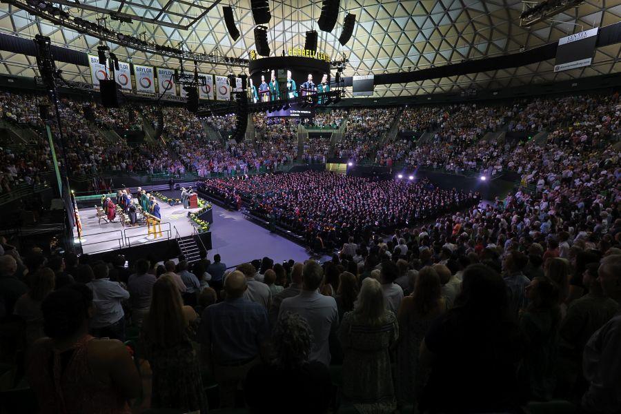 Full Ferrell Center arena as students receive their Baylor degrees at commencement