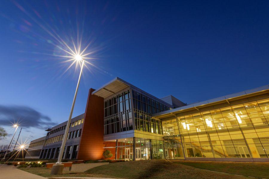 Baylor Research and Innovation Collaborative (BRIC) building at dusk